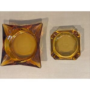 Vintage Amber Glass Ashtrays 4" 6"